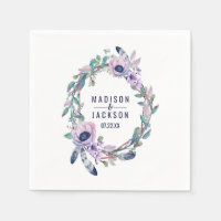 Boho Feather & Floral Wreath Wedding Monogram