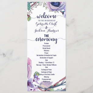 Boho Feather & Floral Wreath Wedding Program Programme