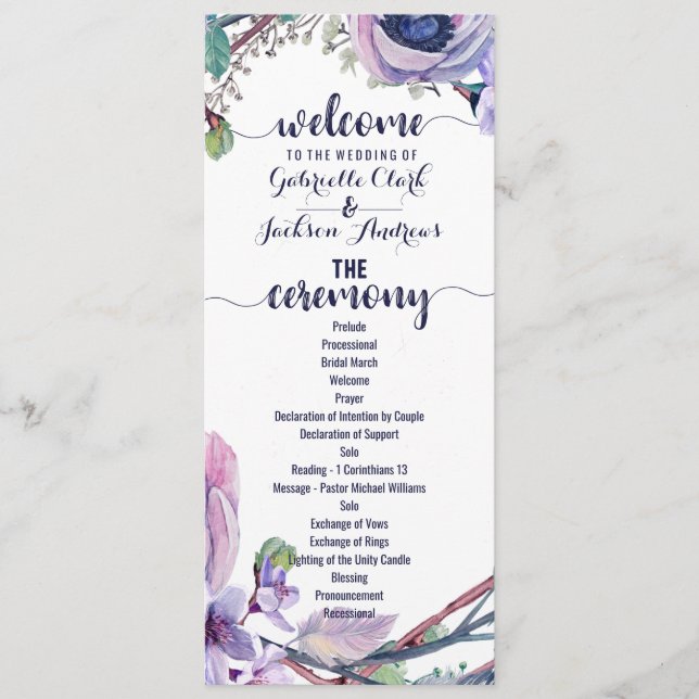 Boho Feather & Floral Wreath Wedding Program Programme (Front)