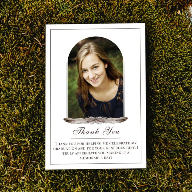 Boho Feather Frame Photo Graduation Thank You Card (Boho Feather Frame Photo Graduation Thank You Card)