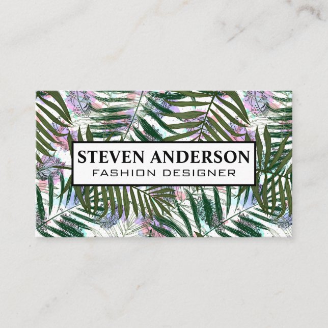 Boho Feather | Palm Pattern Stylish Business Card (Front)