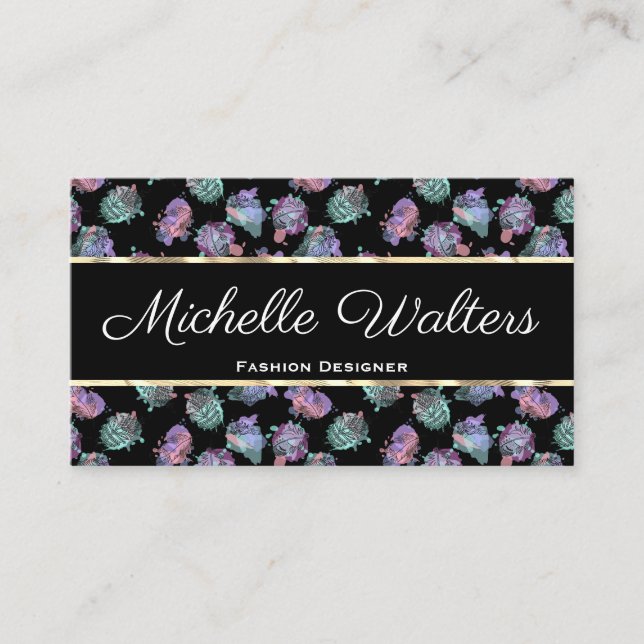 Boho Feather Pattern | Gold Trim Business Card (Front)