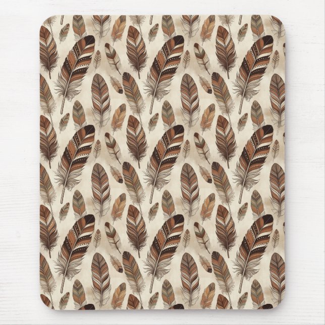 Boho Feather Pattern Mouse Pad (Front)