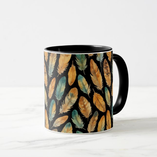 Boho Feather Pattern Mug (Front Right)