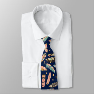 Boho Feather Pattern on Navy Blue Tie