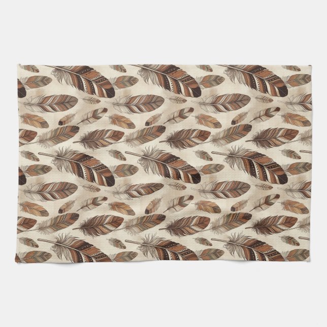 Boho Feather Pattern Tea Towel (Horizontal)