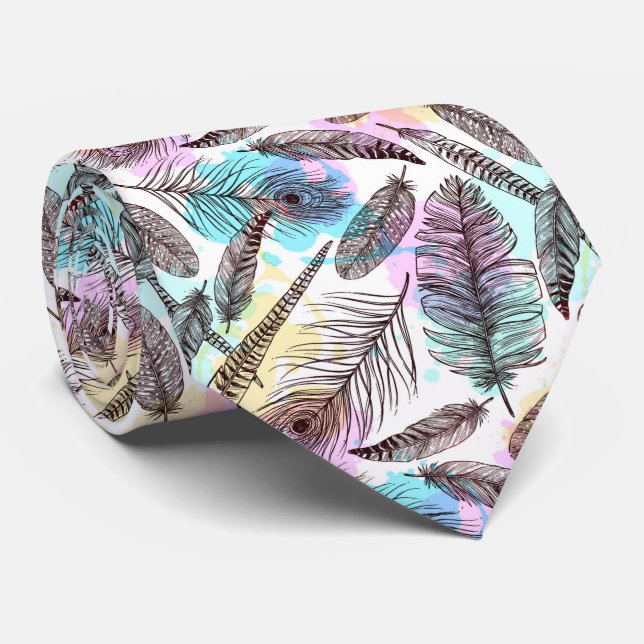 Boho Feather Pattern Tie (Rolled)