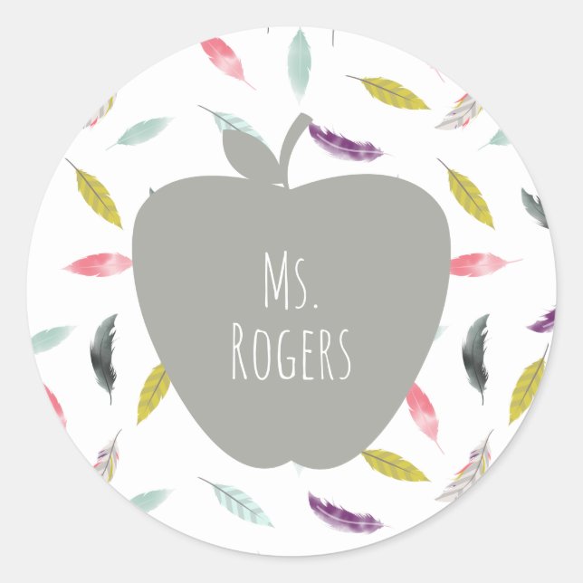 Boho Feather Teacher Classic Round Sticker (Front)
