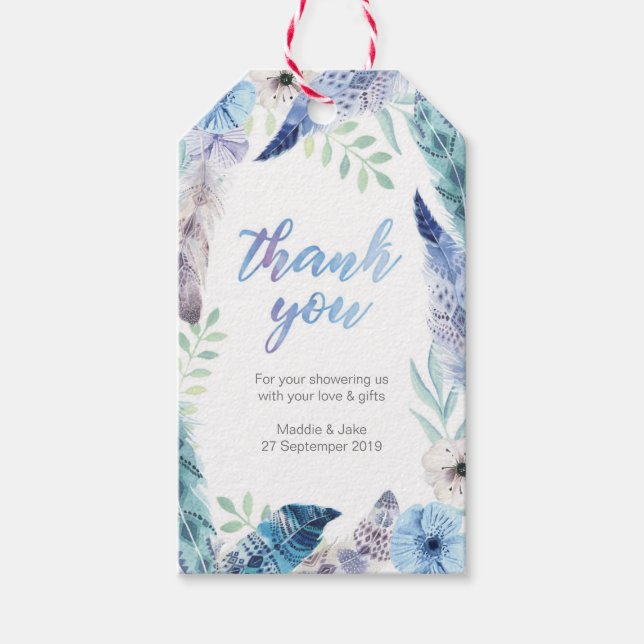 Boho Feather thank you favour tags (Front)
