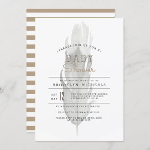 Boho Feather Watercolor Baby Shower Invitation