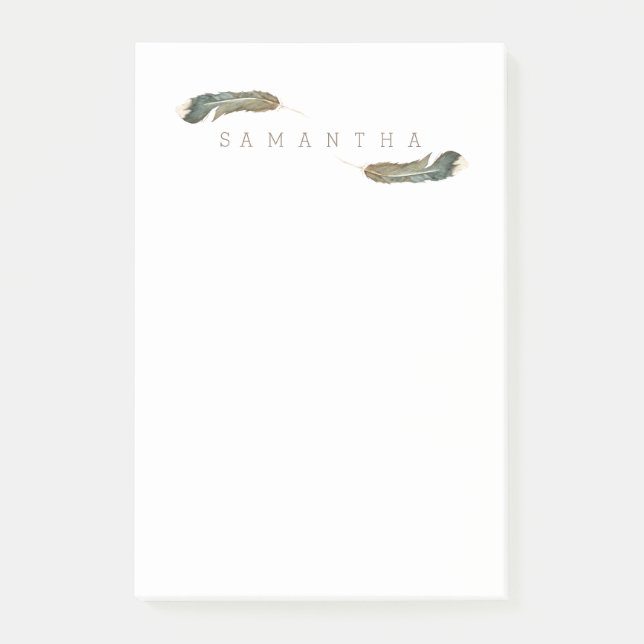 Boho Feather Watercolor | Custom Name Post-it Notes (Front)