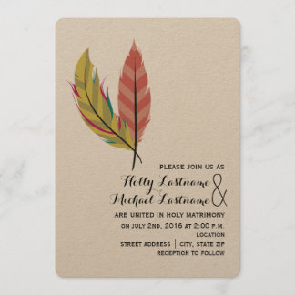 Boho Feather Wedding Invitation