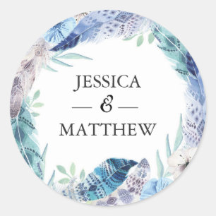 Boho feather wedding Thank you stickers