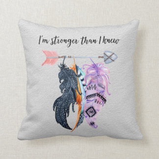 Boho Feathers and Arrow Motivational Saying Cushion
