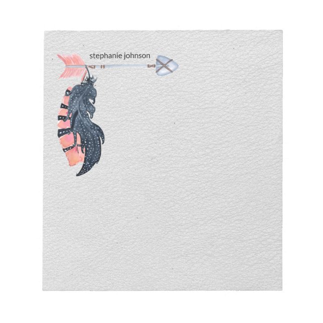 Boho Feathers and Arrow Personalised Notepad (Front)