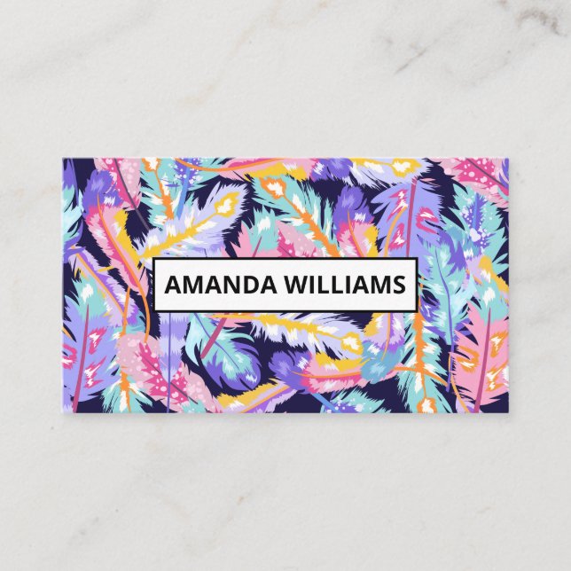 Boho Feathers Background Business Card (Front)