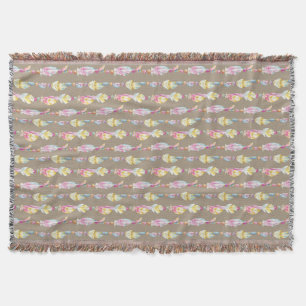 Boho feathers beads watercolor art pattern throw blanket