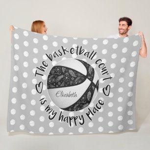 boho feathers black basketball court happy place fleece blanket