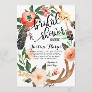 Boho feathers Bridal Shower Invitation