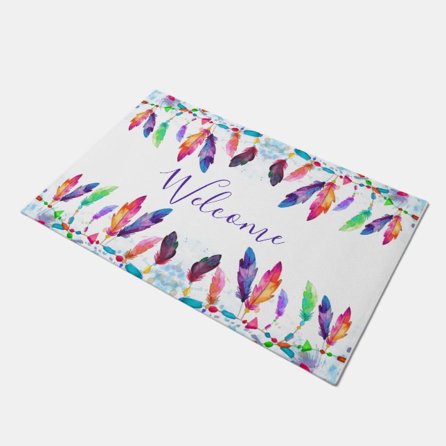 Boho feathers custom doormat (Angled)