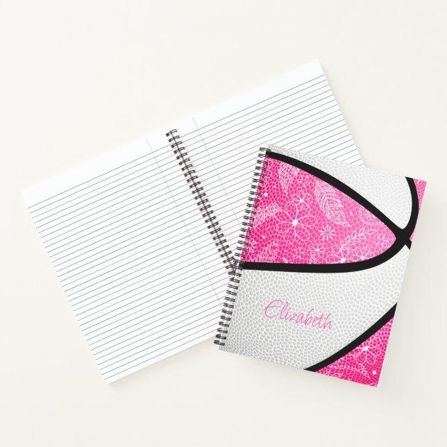 boho feathers doodle floral basketball pink notebook (Inside)