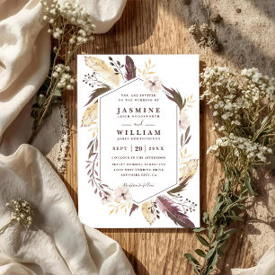 Boho Feathers Elagant Modern Chic QR Code Wedding Invitation