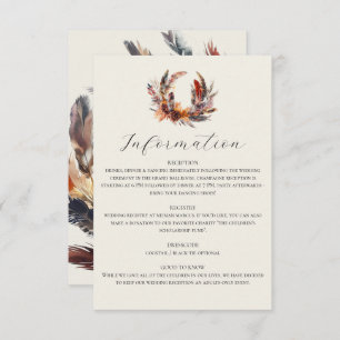 Boho Feathers Fall Wreath Calligraphy Wedding Enclosure Card