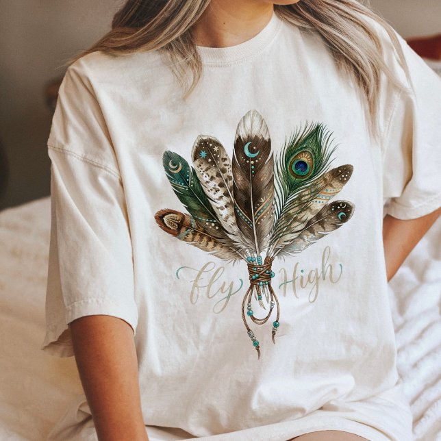 Boho Feathers Fly High Celestial Moon Art Tri-Blend Shirt (Creator Uploaded)