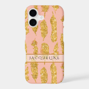 Boho Feathers Gold Glitter Blush Pink Watercolor