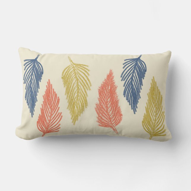 Boho Feathers in Blue, Orange, and Yellow  Lumbar Cushion (Front)