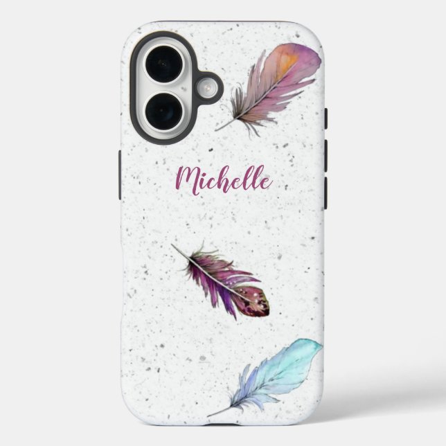 Boho Feathers on Speckled Background Custom  Case-Mate iPhone Case (Back)