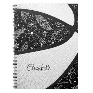 Boho feathers paislies black white basketball notebook