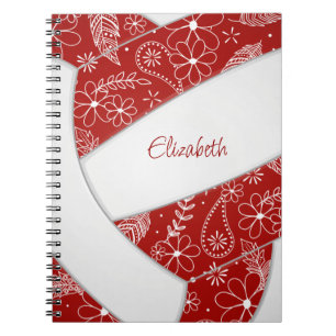 Boho feathers paislies red white volleyball notebook