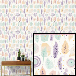 Boho Feathers Pastel Colors Wallpaper