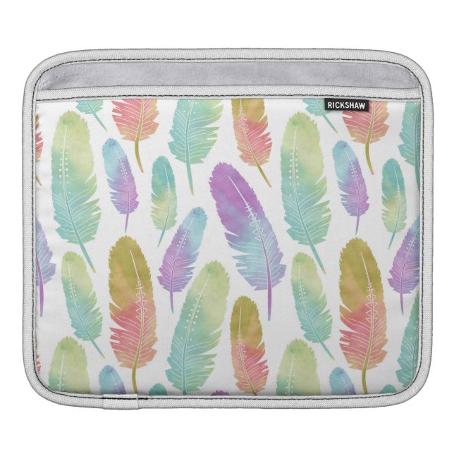 Boho Feathers Pattern Rainbow Watercolor iPad Sleeve (Front)