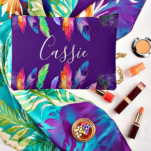 Boho feathers personalised  accessory pouch
