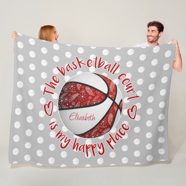 boho feathers red basketball court happy place fleece blanket (In Situ)