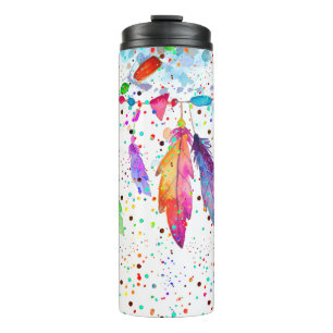Boho feathers  thermal tumbler