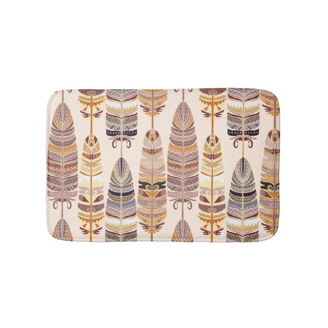 Boho Feathers: Tribal Seamless Pattern Bath Mat (Front)
