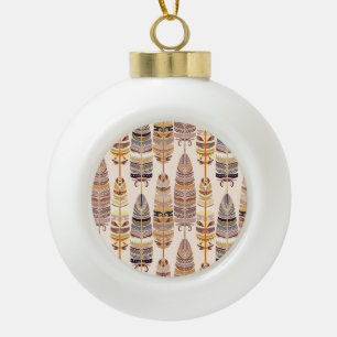 Boho Feathers: Tribal Seamless Pattern Ceramic Ball Christmas Ornament