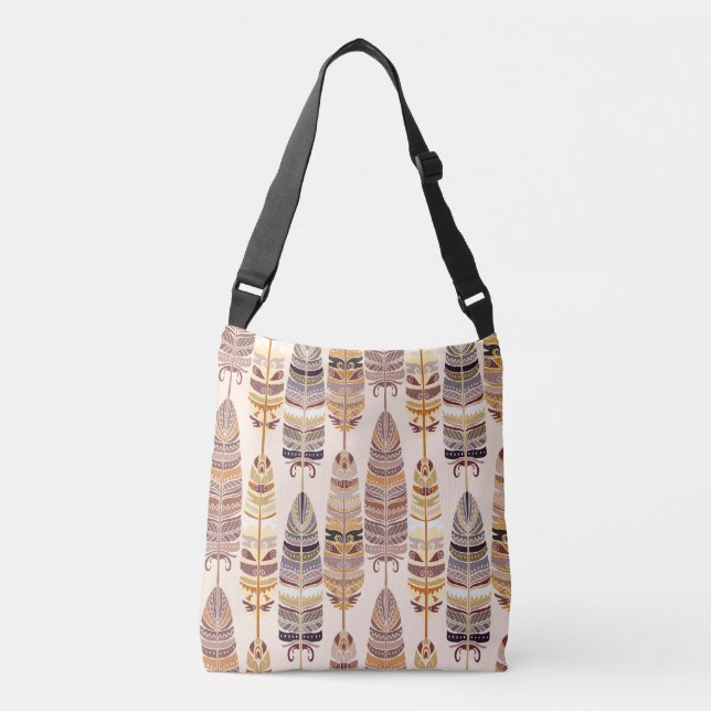 Boho Feathers: Tribal Seamless Pattern Crossbody Bag (Front)