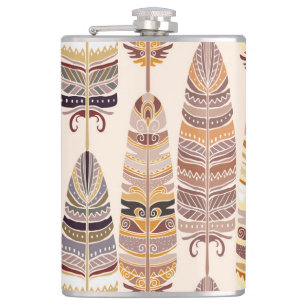 Boho Feathers: Tribal Seamless Pattern Hip Flask