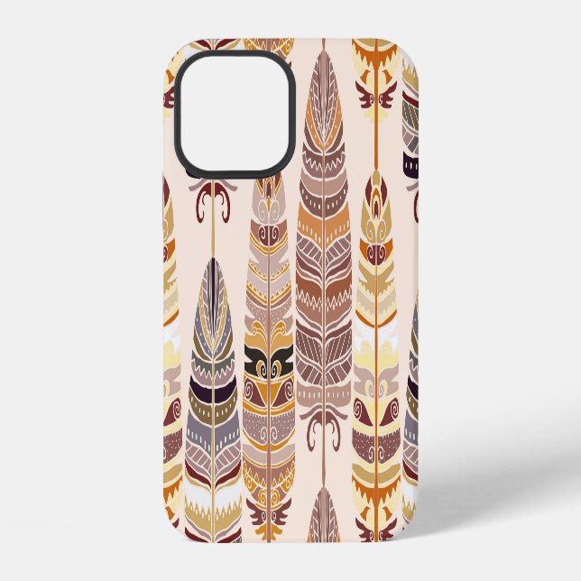 Boho Feathers: Tribal Seamless Pattern iPhone Case (Back)