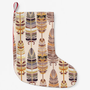 Boho Feathers: Tribal Seamless Pattern Small Christmas Stocking