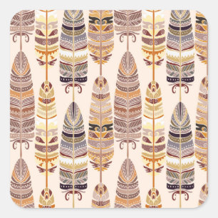 Boho Feathers: Tribal Seamless Pattern Square Sticker