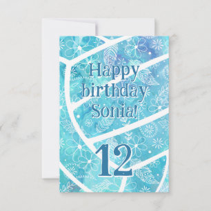 boho feathers turquoise volleyball birthday card
