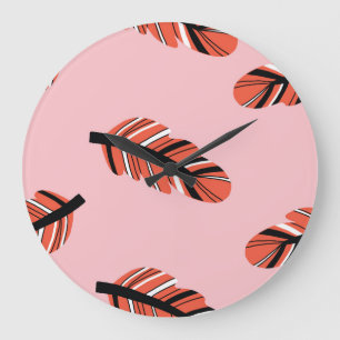 Boho Feathers: Vintage Repeat. Large Clock