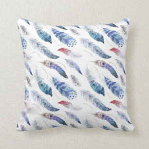 Boho Feathers Watercolor Pattern Cushion