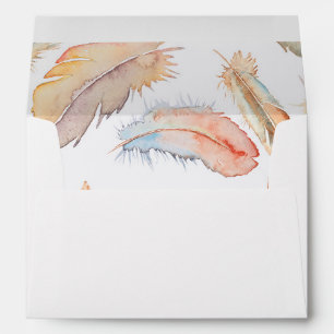 boho feathers watercolor wedding envelopes