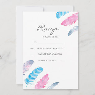 Boho Feathers Watercolor Wedding RSVP Cards